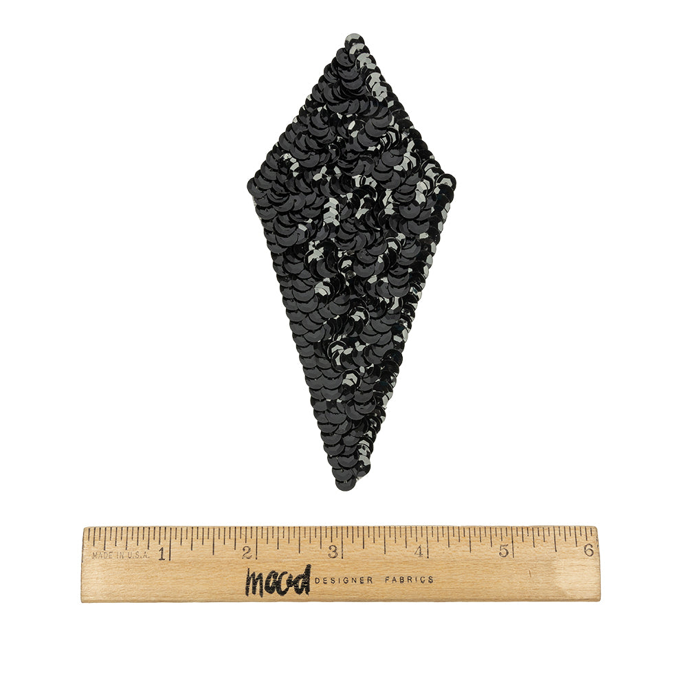 Vintage Black Diamond Sequined Applique - 5.375" x 2.5" Full