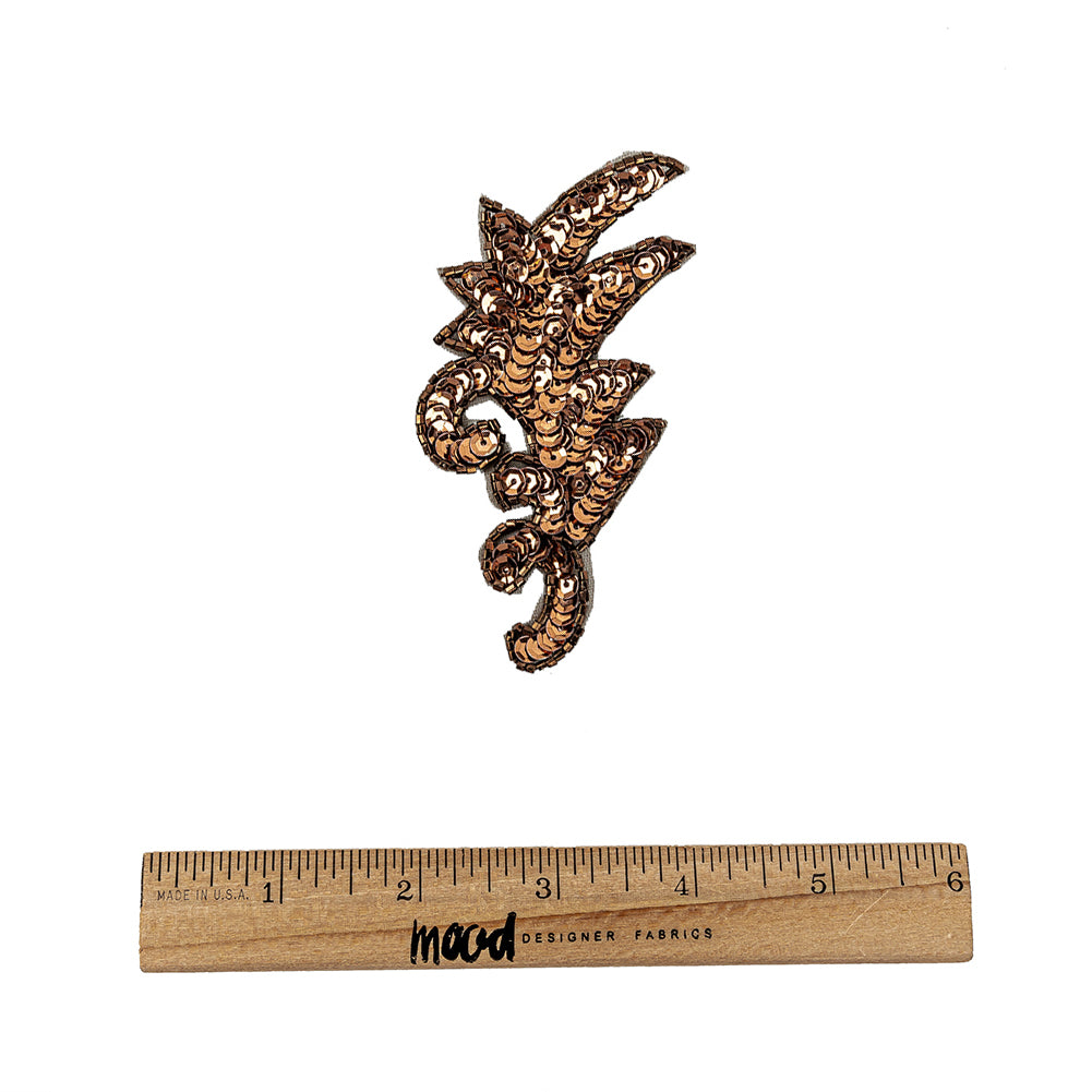 Vintage Bronze Sequins and Iridescent Chop Beaded Leaf Applique - 3.75" x 1.75" Full