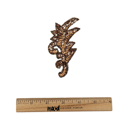 Vintage Bronze Sequins and Iridescent Chop Beaded Leaf Applique - 3.75" x 1.75" Full