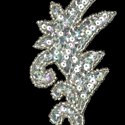 Vintage Crystal Iris Sequins and Silver-lined Seed Beaded Leaf Applique - 3.75" x 1.75" Detail