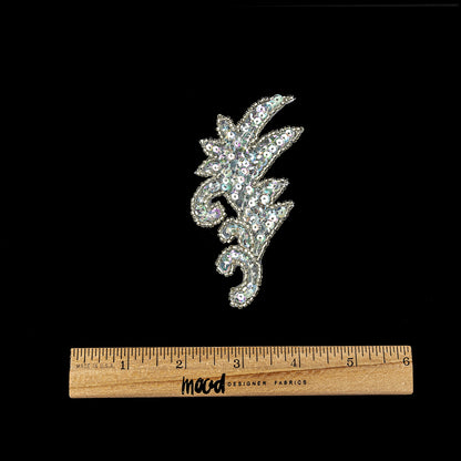 Vintage Crystal Iris Sequins and Silver-lined Seed Beaded Leaf Applique - 3.75" x 1.75" Full