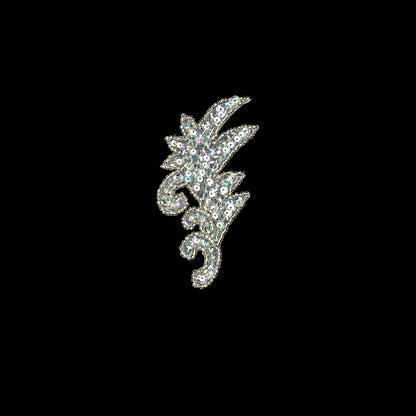 Vintage Crystal Iris Sequins and Silver-lined Seed Beaded Leaf Applique - 3.75" x 1.75"
