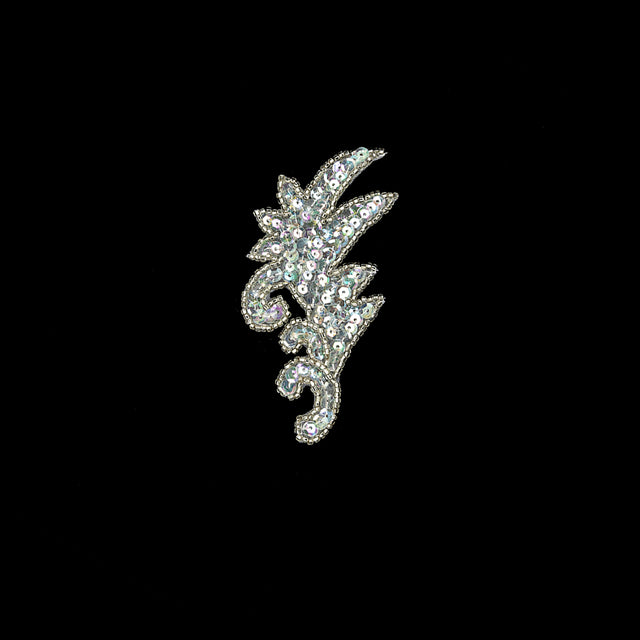 Vintage Crystal Iris Sequins and Silver-lined Seed Beaded Leaf Applique - 3.75" x 1.75"