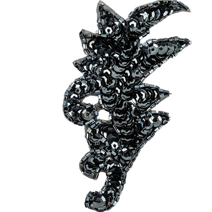 Vintage Gunmetal Sequins and Iridescent Chop Beaded Leaf Applique - 3.75" x 1.75" Detail