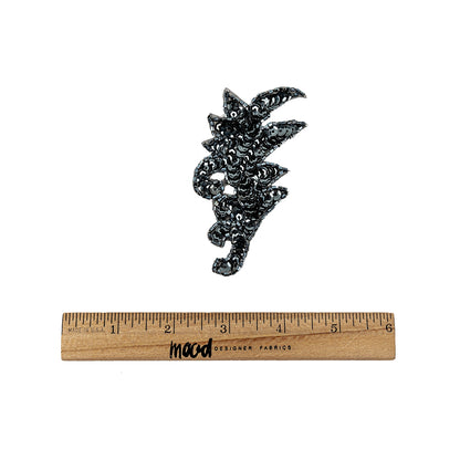Vintage Gunmetal Sequins and Iridescent Chop Beaded Leaf Applique - 3.75" x 1.75" Full