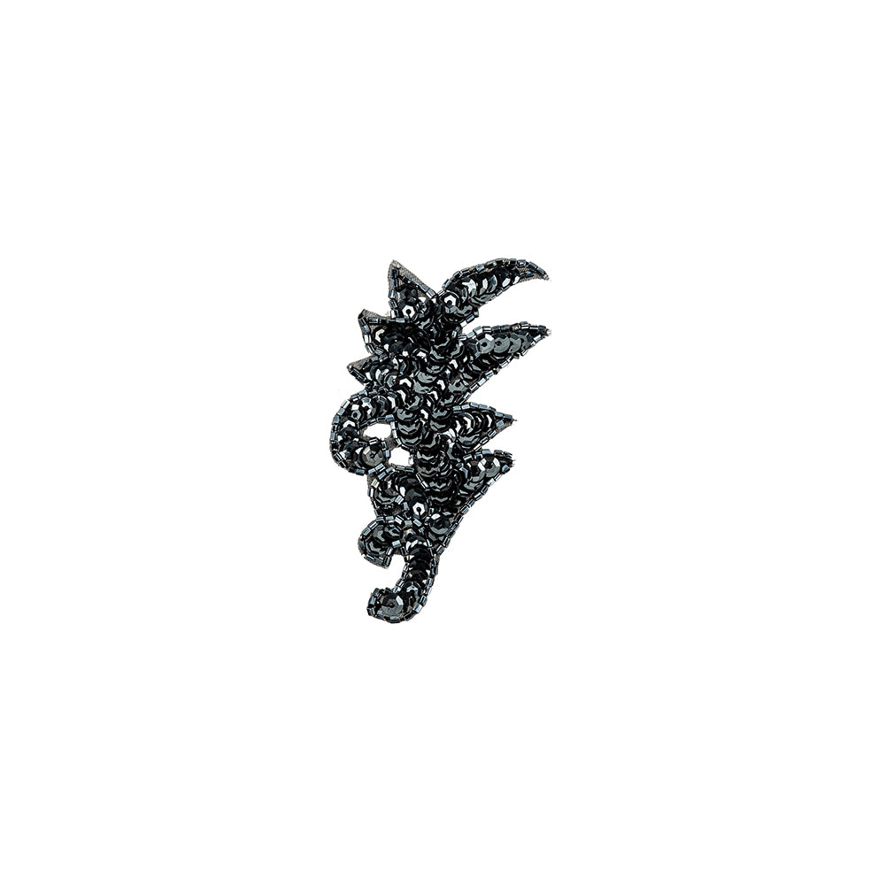 Vintage Gunmetal Sequins and Iridescent Chop Beaded Leaf Applique - 3.75" x 1.75"
