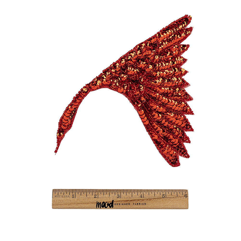 Vintage Fancy Red Sequins and Beaded Fan Applique - 6.25" x 7.5" Full