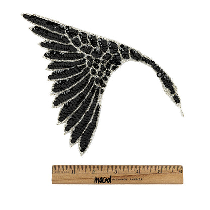 Vintage Fancy Black Sequins and Silver-lined Beaded Fan Applique - 6.25" x 7.5" Full