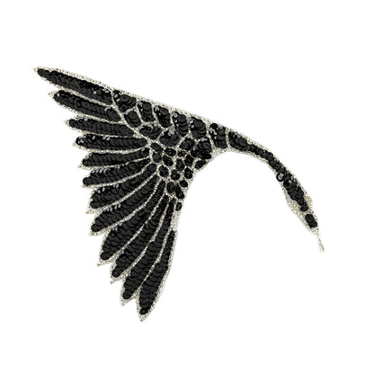 Vintage Fancy Black Sequins and Silver-lined Beaded Fan Applique - 6.25" x 7.5"