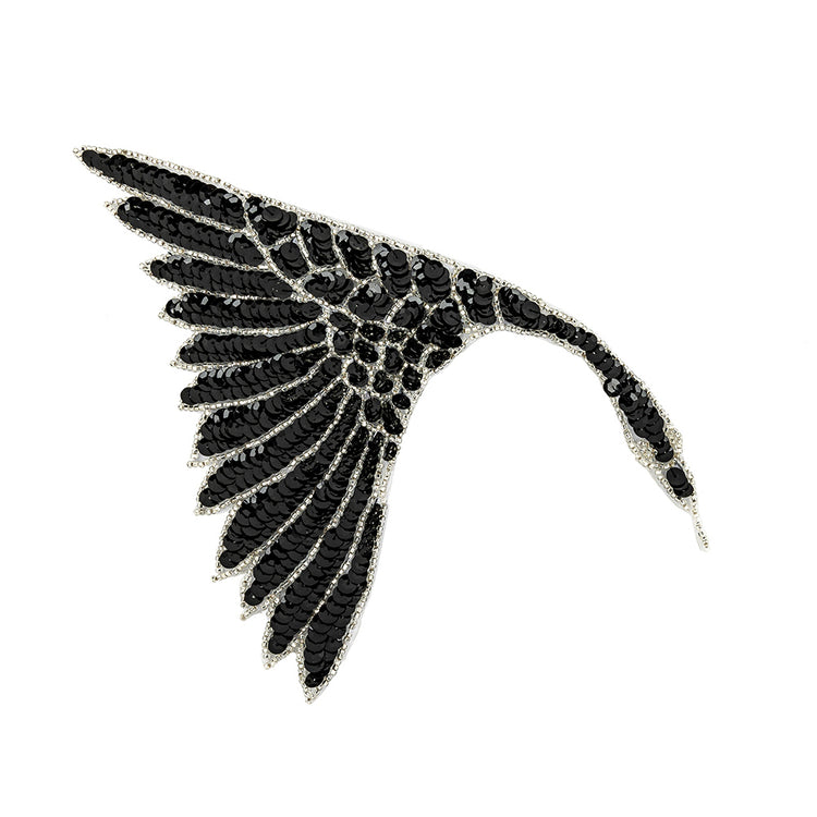 template--25130090922057__main-Vintage Fancy Black Sequins and Silver-lined Beaded Fan Applique - 6.25" x 7.5"