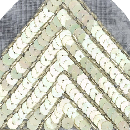 Vintage White Iris and Silver Beaded and Sequined Wide Triangle Applique - 3.25" x 3.375" Detail