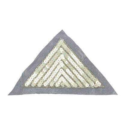 Vintage White Iris and Silver Beaded and Sequined Wide Triangle Applique - 3.25" x 3.375"