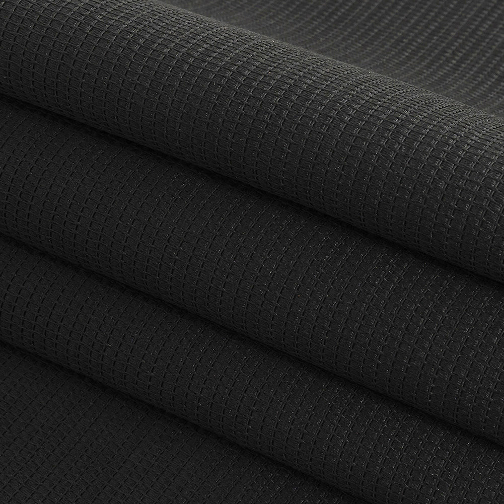 Black on Black Gridded Polyester Tweed Folded