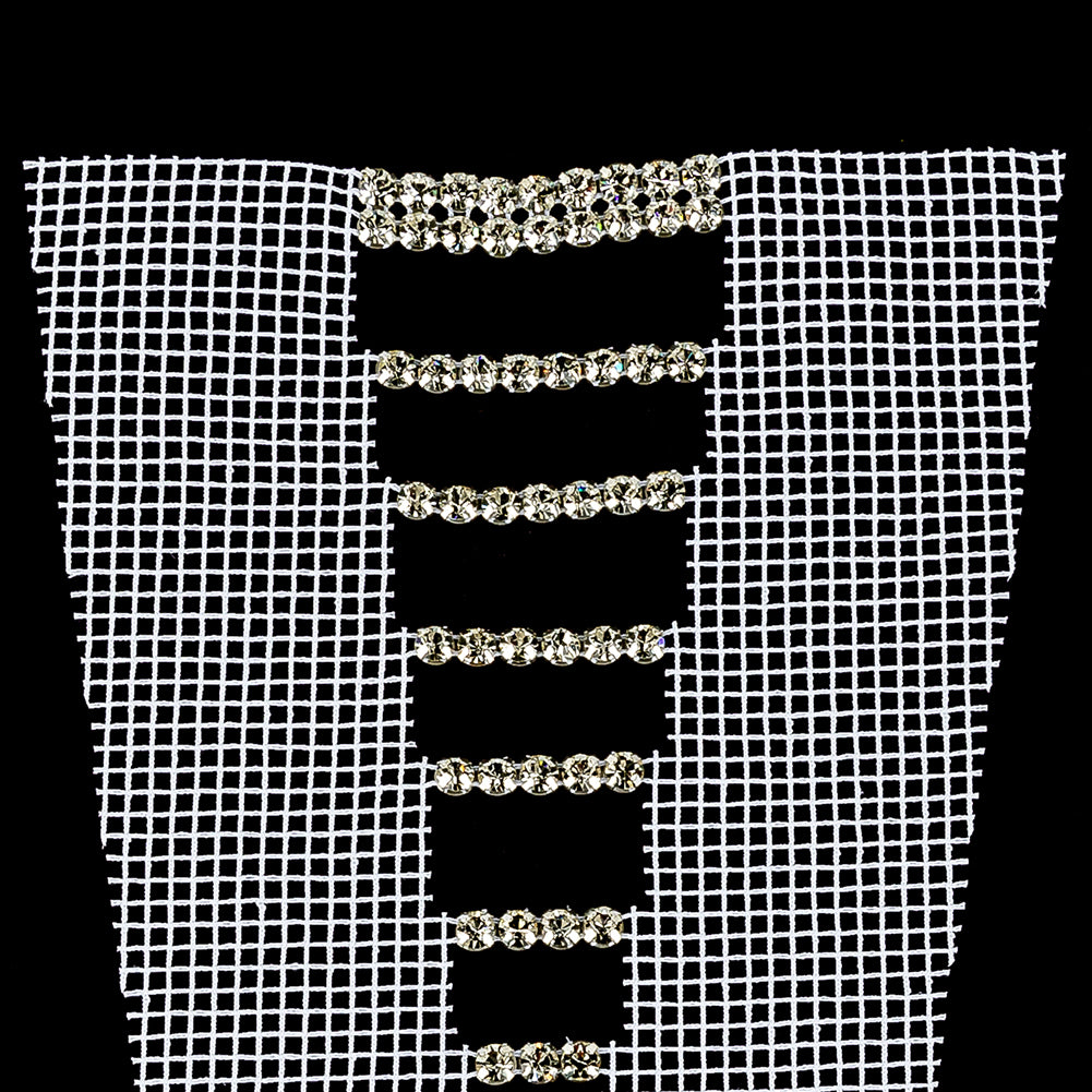 Vintage Czech Crystal Rhinestones on White Mesh Applique - 7.375" x 4.75" Detail