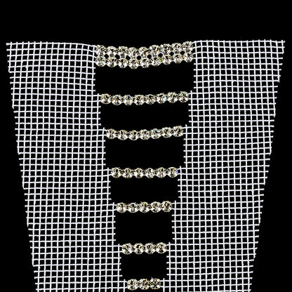 Vintage Czech Crystal Rhinestones on White Mesh Applique - 7.375" x 4.75" Detail