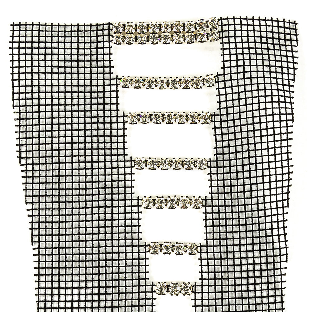 Vintage Czech Crystal Rhinestones on Black Mesh Applique - 7.375" x 4.75" Detail