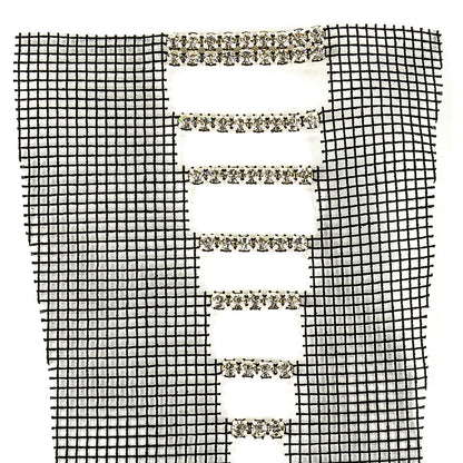 Vintage Czech Crystal Rhinestones on Black Mesh Applique - 7.375" x 4.75" Detail