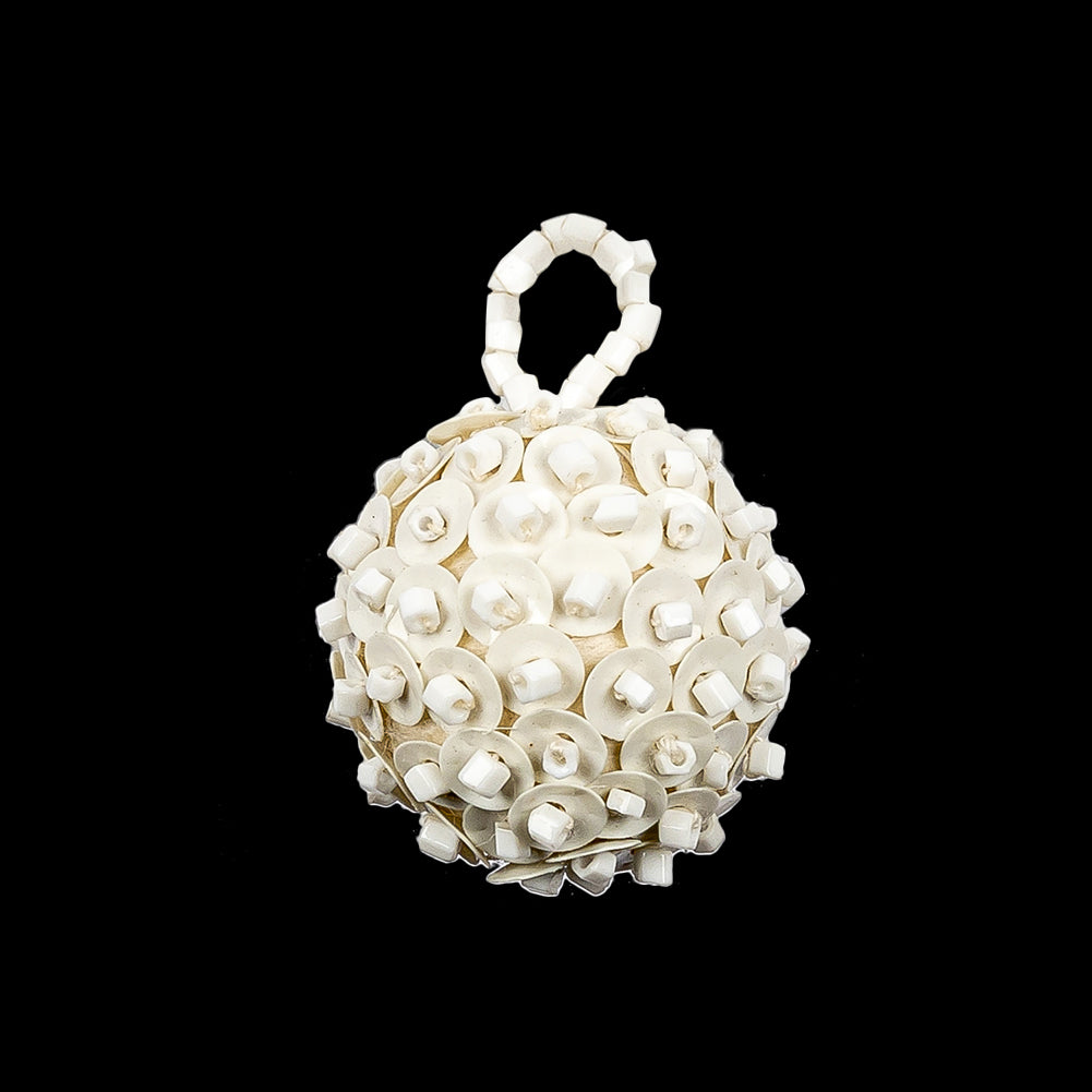 Vintage White Iris Sequins and White Chop Beaded Tassel Applique - 1"