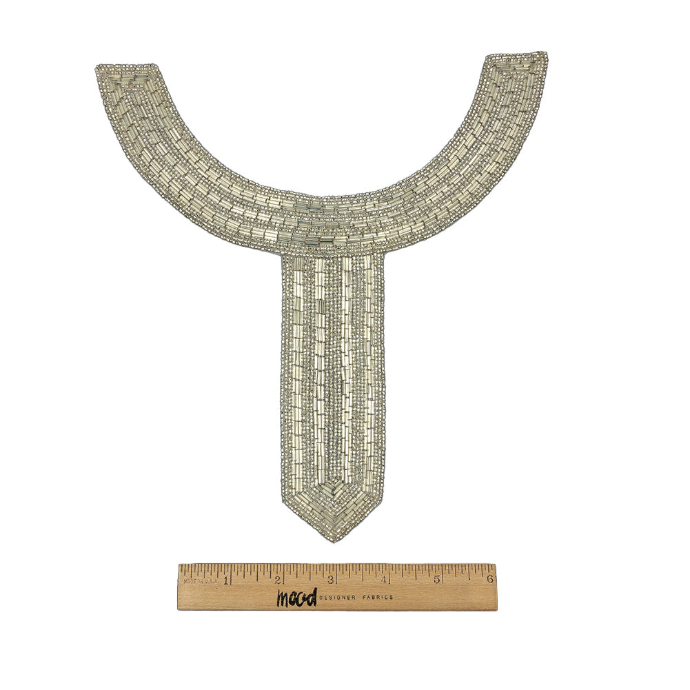 Vintage Fancy Silver-Lined Bugle and Seed Beaded Collar Applique - 9.5" x 9" Full