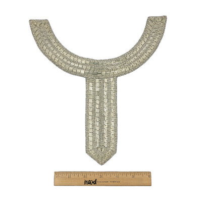 Vintage Fancy Silver-Lined Bugle and Seed Beaded Collar Applique - 9.5" x 9" Full