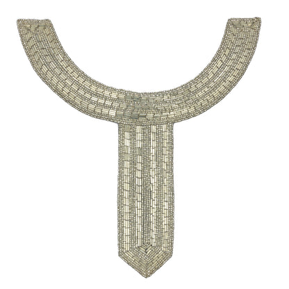 Vintage Fancy Silver-Lined Bugle and Seed Beaded Collar Applique - 9.5" x 9"