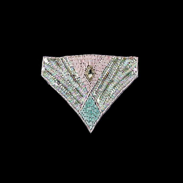 template--26688905969737__main-Vintage Pastel Multicolored Sequins and Beaded Applique with Diamond-shaped Crystal Center - 4.375" x 5.5"