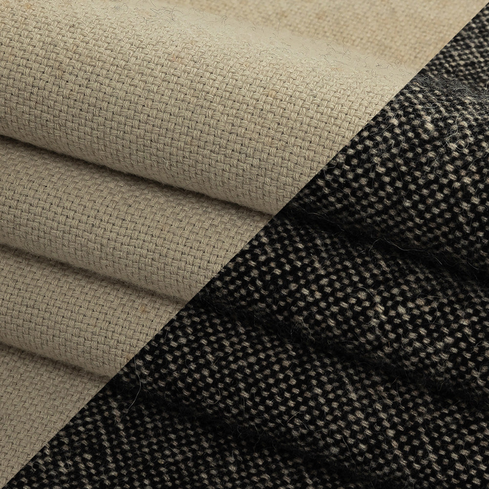 Jet Black and Oyster Gray Basketwoven Wool Double Cloth Folded