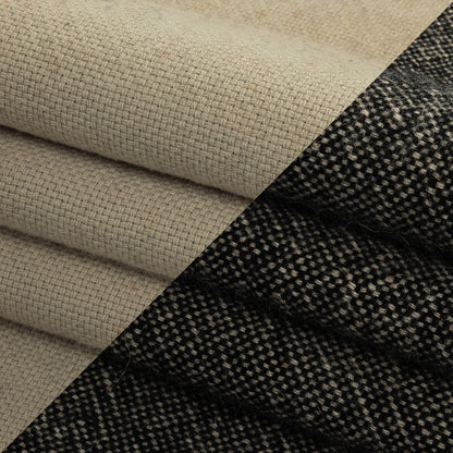 Jet Black and Oyster Gray Basketwoven Wool Double Cloth Folded