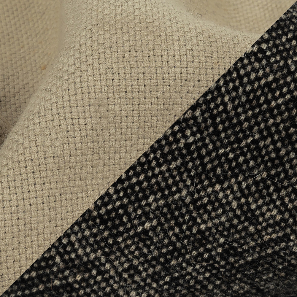 Jet Black and Oyster Gray Basketwoven Wool Double Cloth Detail