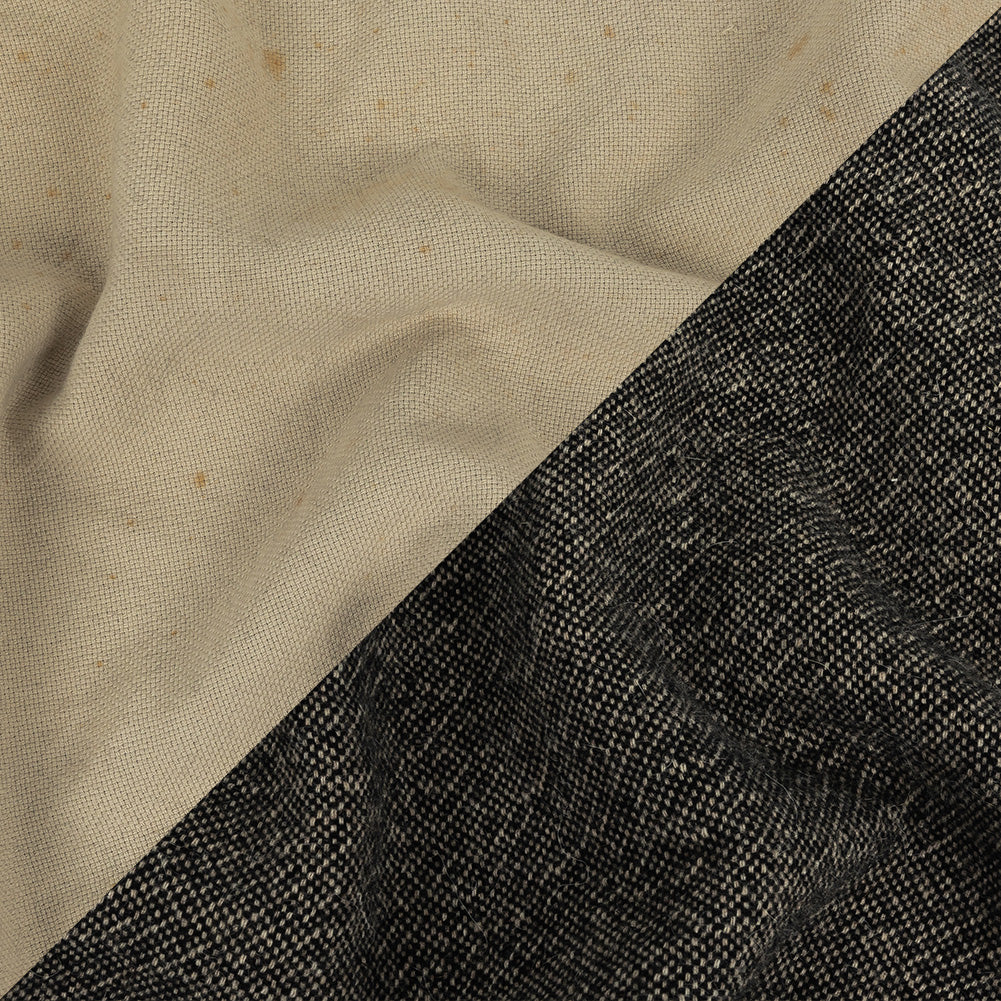Jet Black and Oyster Gray Basketwoven Wool Double Cloth