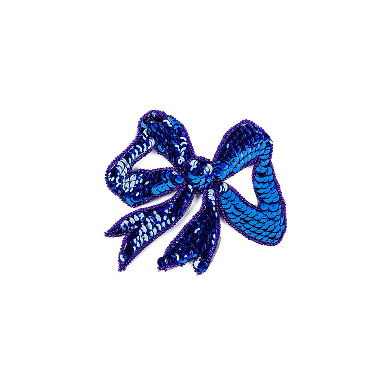 template--25130090922057__main-Vintage Royal Blue Sequins Bow Applique with Beaded Outline - 4.375" x 4.5"
