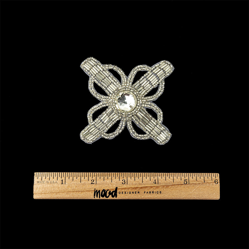 Vintage Crystal and Silver-lined Beaded Abstract Applique - 3.75" Full