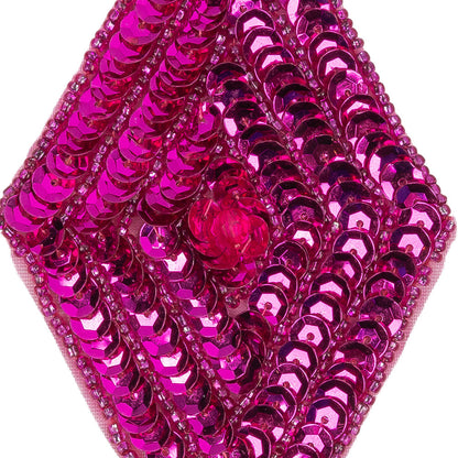 Vintage Fuchsia Sequins and Beaded Diamond Applique - 5" x 2.75" Detail