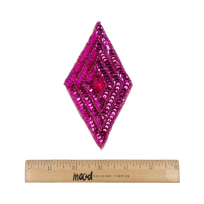 Vintage Fuchsia Sequins and Beaded Diamond Applique - 5" x 2.75" Full