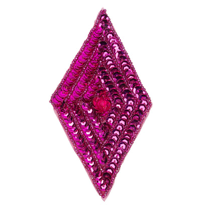 Vintage Fuchsia Sequins and Beaded Diamond Applique - 5" x 2.75"