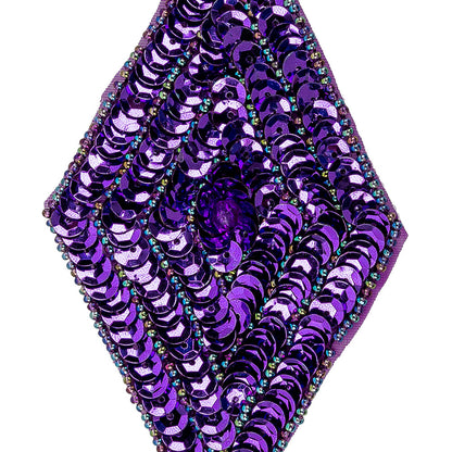 Vintage Purple Sequins and Oil Slick Iridescent Beaded Diamond Applique - 5" x 2.75" Detail