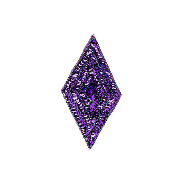 Vintage Purple Sequins and Oil Slick Iridescent Beaded Diamond Applique - 5" x 2.75"