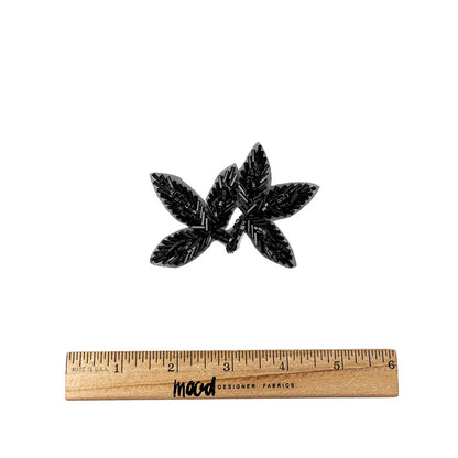 Vintage Black Bugle and Seed Beaded Foliage Applique - 2.25" x 3.25" Full