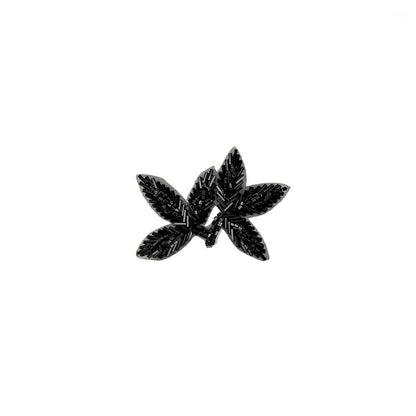 Vintage Black Bugle and Seed Beaded Foliage Applique - 2.25" x 3.25"