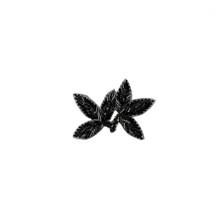 template--25130090922057__main-Vintage Black Bugle and Seed Beaded Foliage Applique - 2.25" x 3.25"