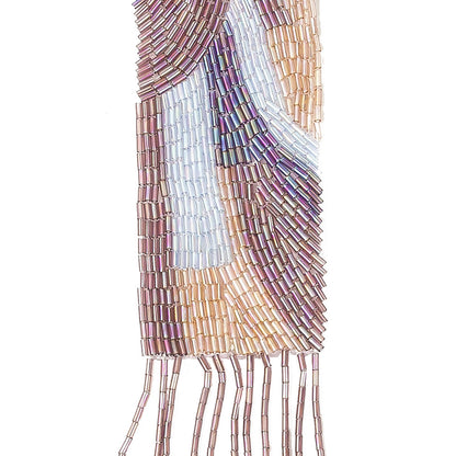 Vintage Pastel Multi Bugle Beaded Fringe Abstract Applique - 11.5" x 2.125" Detail