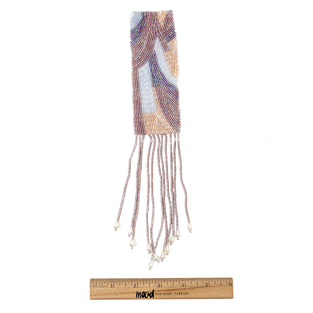 Vintage Pastel Multi Bugle Beaded Fringe Abstract Applique - 11.5" x 2.125" Full
