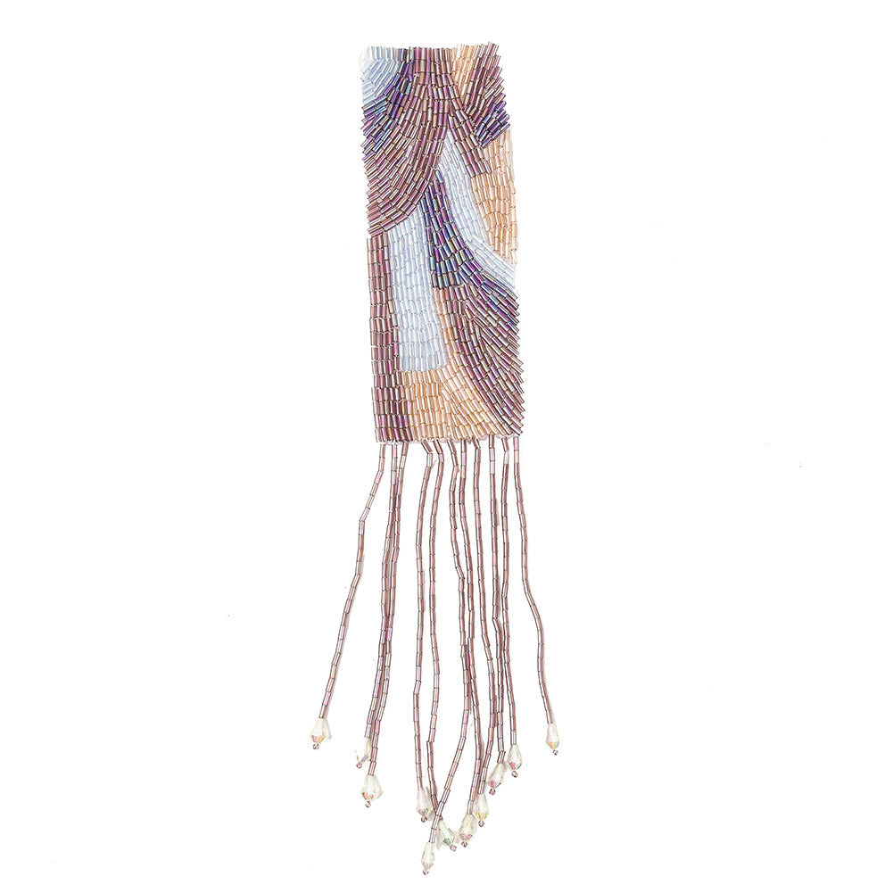Vintage Pastel Multi Bugle Beaded Fringe Abstract Applique - 11.5" x 2.125"