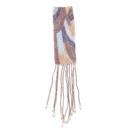 Vintage Pastel Multi Bugle Beaded Fringe Abstract Applique - 11.5" x 2.125"