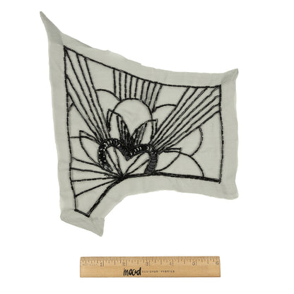 Vintage Black Floral Lines Left Glass Beaded Sheer Panel Applique - 7.5" x 6.75" Full