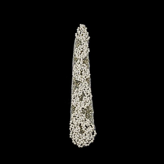 Vintage Fancy Pearl, Silver-lined and White Iris Beaded Tie Applique - 10.375" x 2"