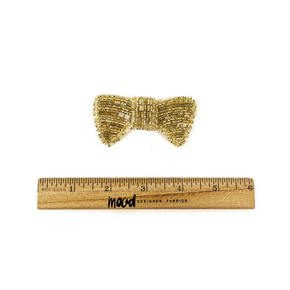 Vintage Gold-lined Bugle and Seed Beaded Bow Tie Applique - 1.5" x 3" Full