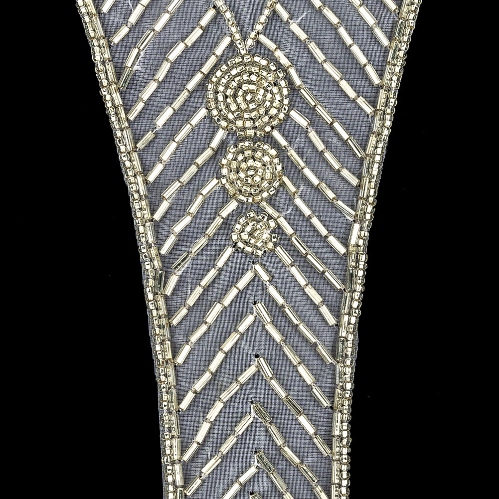 Vintage Silver-lined Bugle and Chop Beaded Abstract Applique - 7.25" x 3.25" Detail