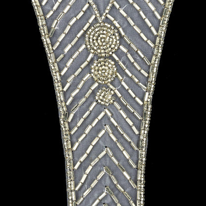 Vintage Silver-lined Bugle and Chop Beaded Abstract Applique - 7.25" x 3.25" Detail