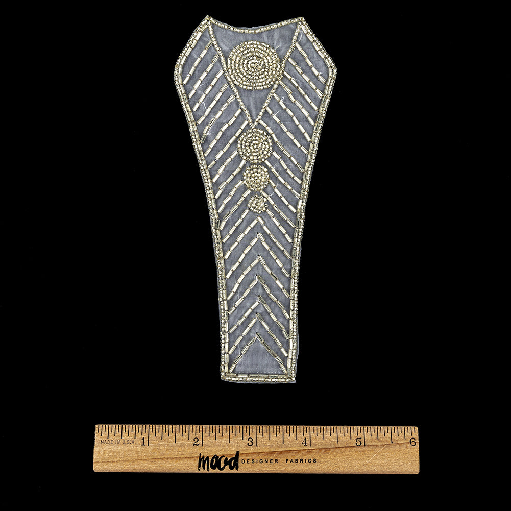 Vintage Silver-lined Bugle and Chop Beaded Abstract Applique - 7.25" x 3.25" Full